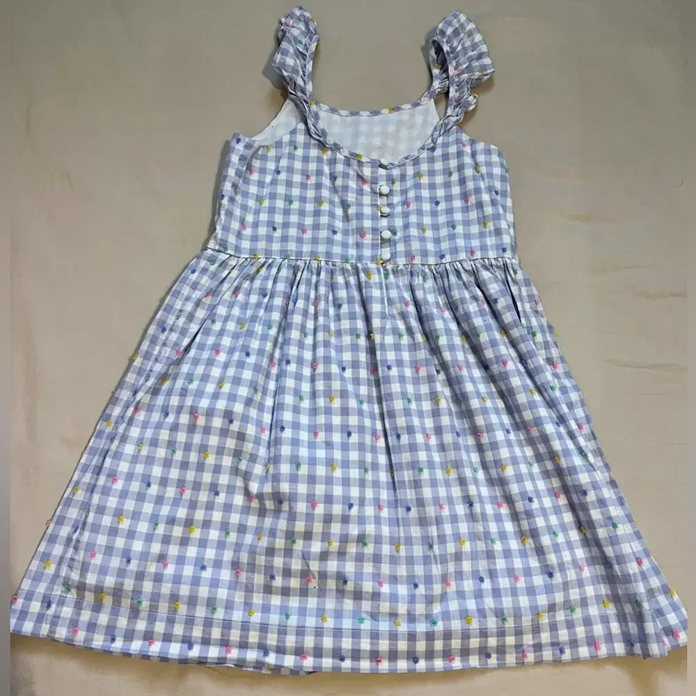 Gap Periwinkle and White Plaid Spring Dress with Multicolored Dots Size Medium
